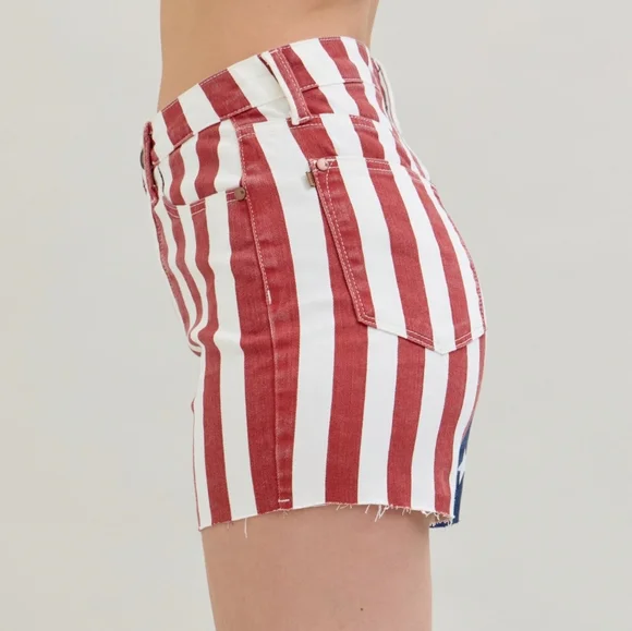 Judy Blue High-Rise Stars Stripes Jean USA American Flag Raw Hem Denim Shorts